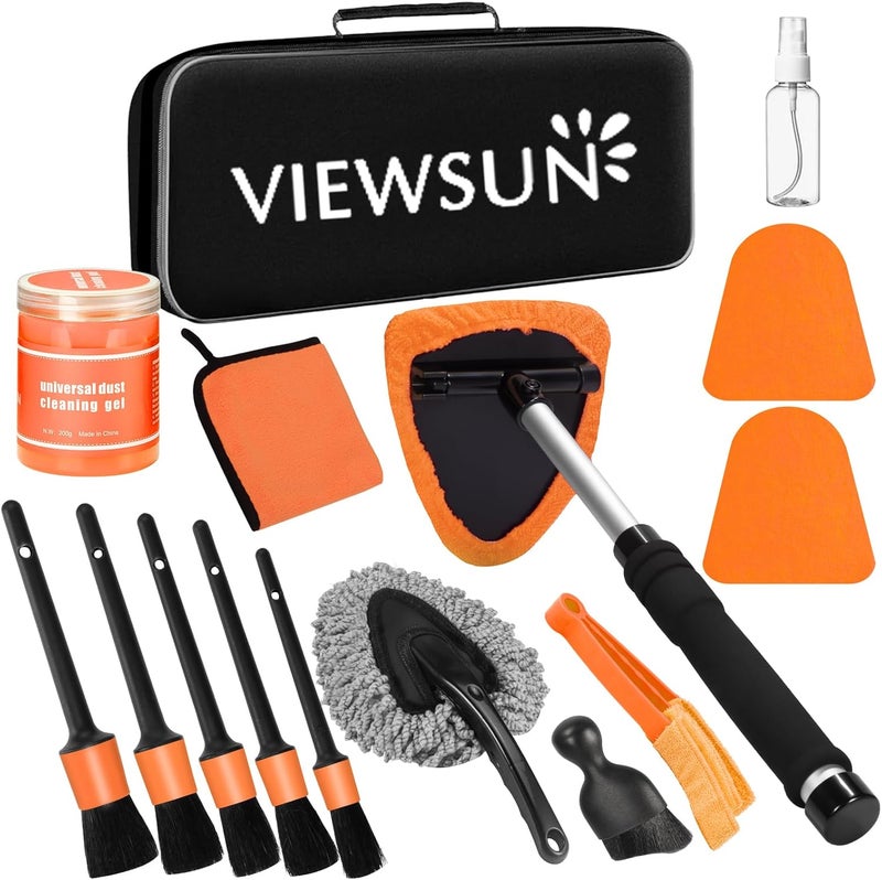 Viewsun Windshield Cleaner Tool, 15Pcs Car Interior Cleaning Kit, Detailing Kit Cleaner, Detailing Brush, Cleaning Gel, Inside Cleaning Supplies Accessories for Trucks, SUVs, RVs Window - Image 1